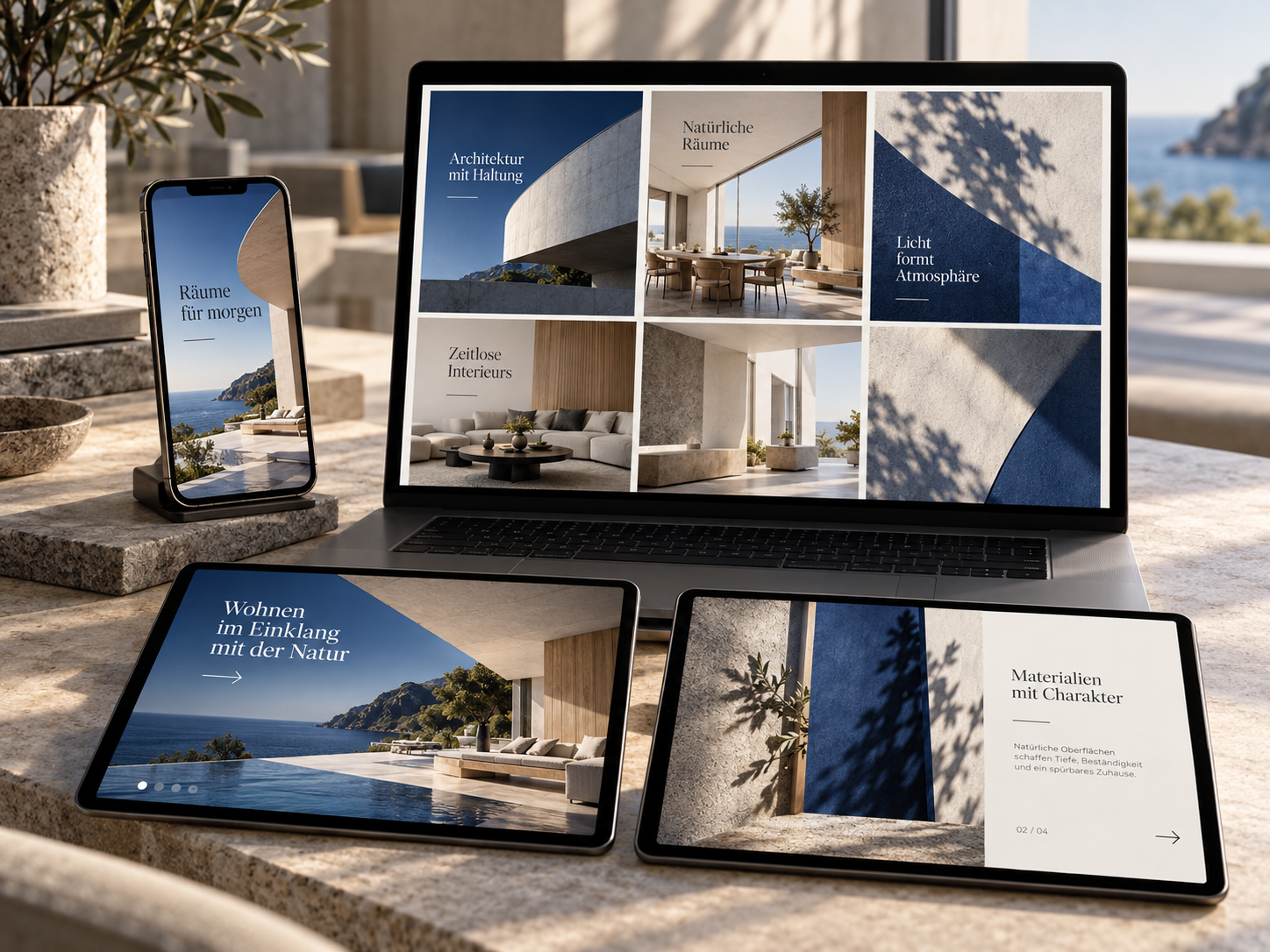 Social-Media-Designstudie für Architektur und Interior auf mehreren Geräten