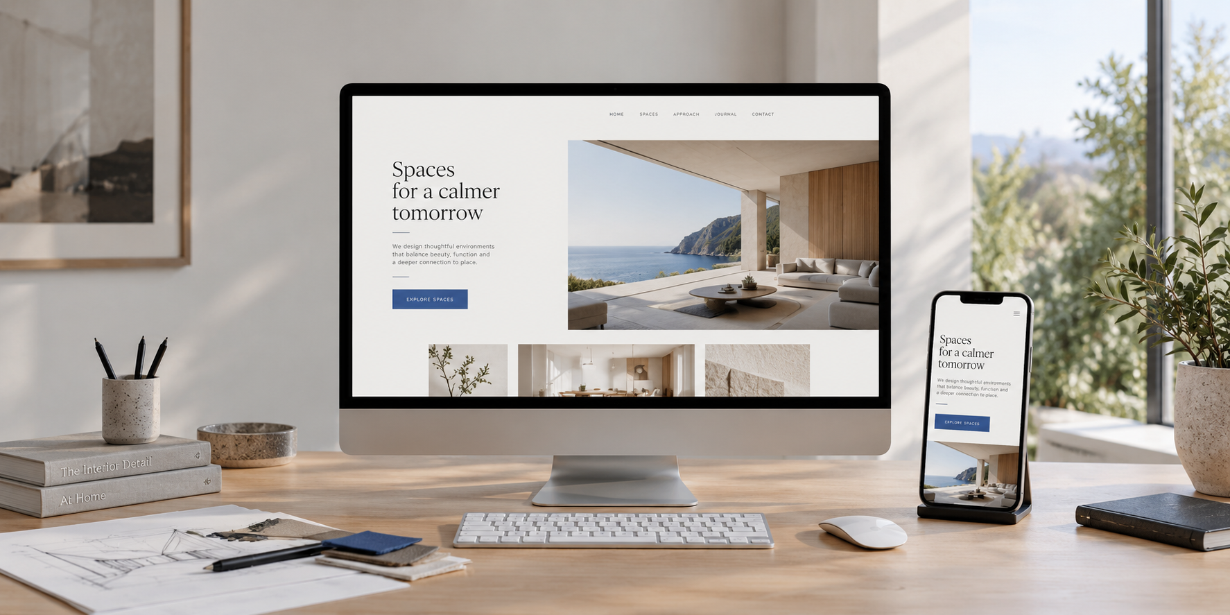 Website-Designstudie für Architektur und Interior auf Desktop und Smartphone